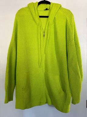 Lime Green Hooded Zip Sweater